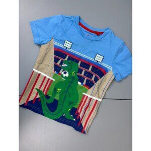 Mini Boden boys youth 4-5 blue short sleeve dinosaur soccer graphic tee shirt